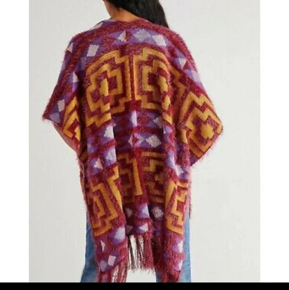 NWT Free People Purple Diamondback Fringe Kimono Cardigan OS - Picture 2 of 9
